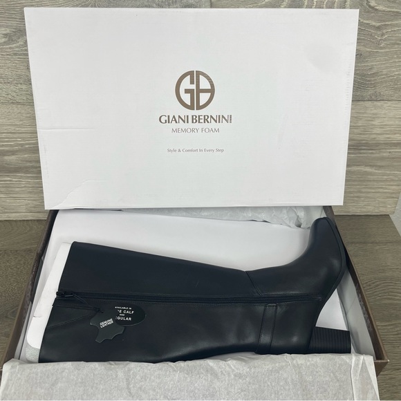 Giani Bernini Adonnys Leather Zipper Memory-Foam Wide-Calf  Black Riding Boots - Picture 4 of 15